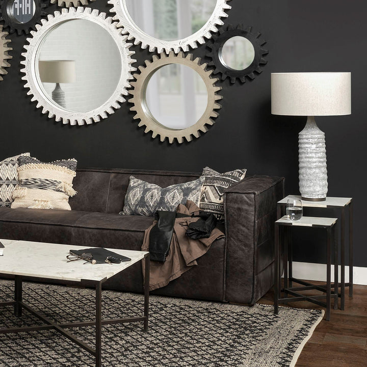 Lucas III (Set of 2) 15L x 15W; 12L x 12W White Marble W/Black Iron Frame Accent Tables Decor Mercana