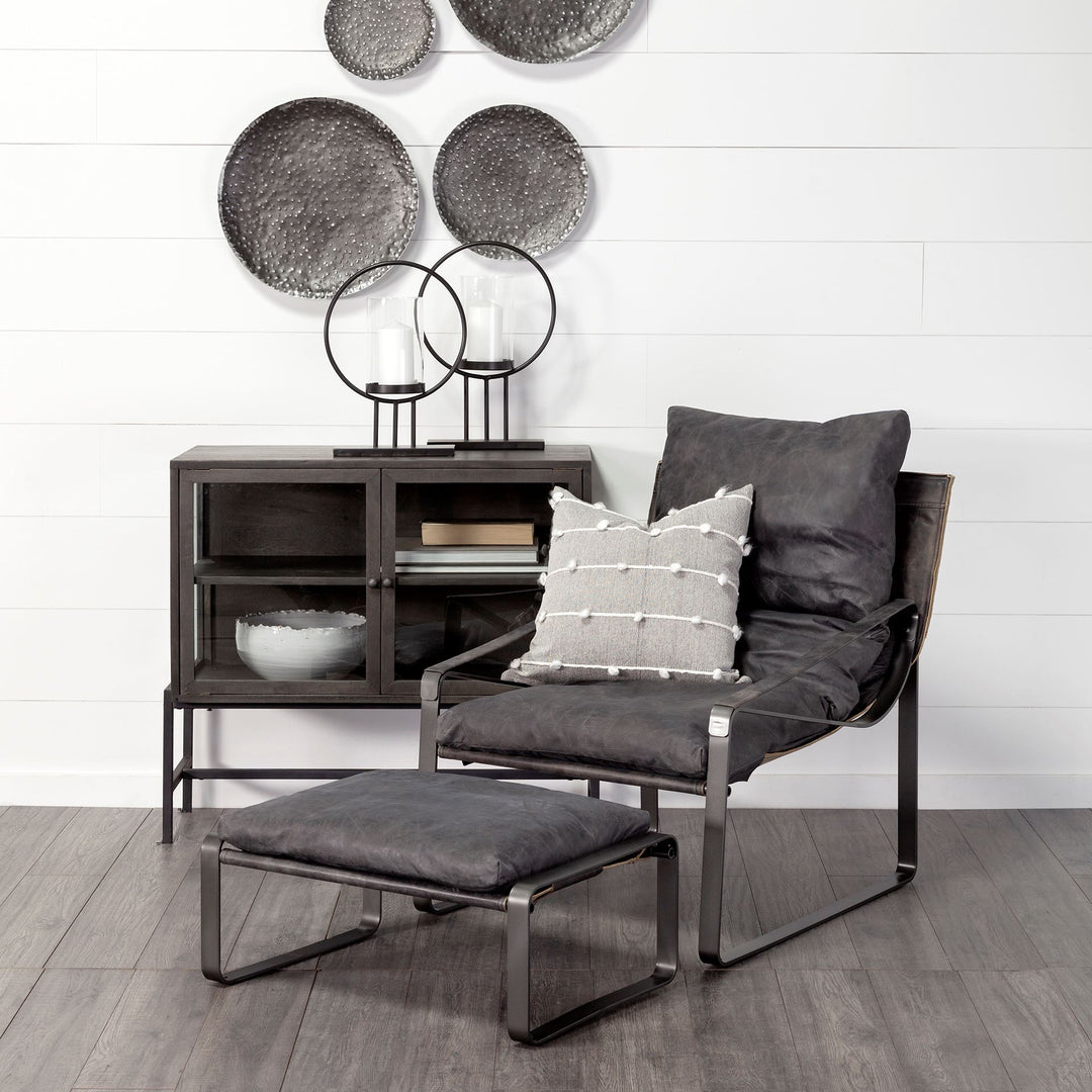 Arelius 36L x 18W Black-Brown Wood, Black Metal Base w/ 2 Glass Doors Accent Cabinet Decor Mercana