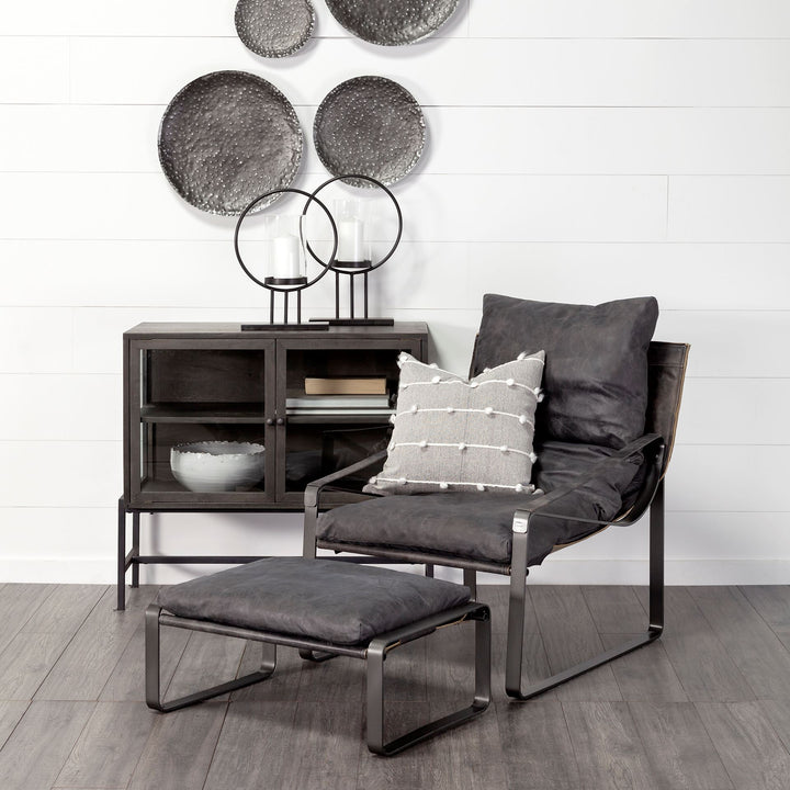 Arelius 36L x 18W Black-Brown Wood, Black Metal Base w/ 2 Glass Doors Accent Cabinet Decor Mercana