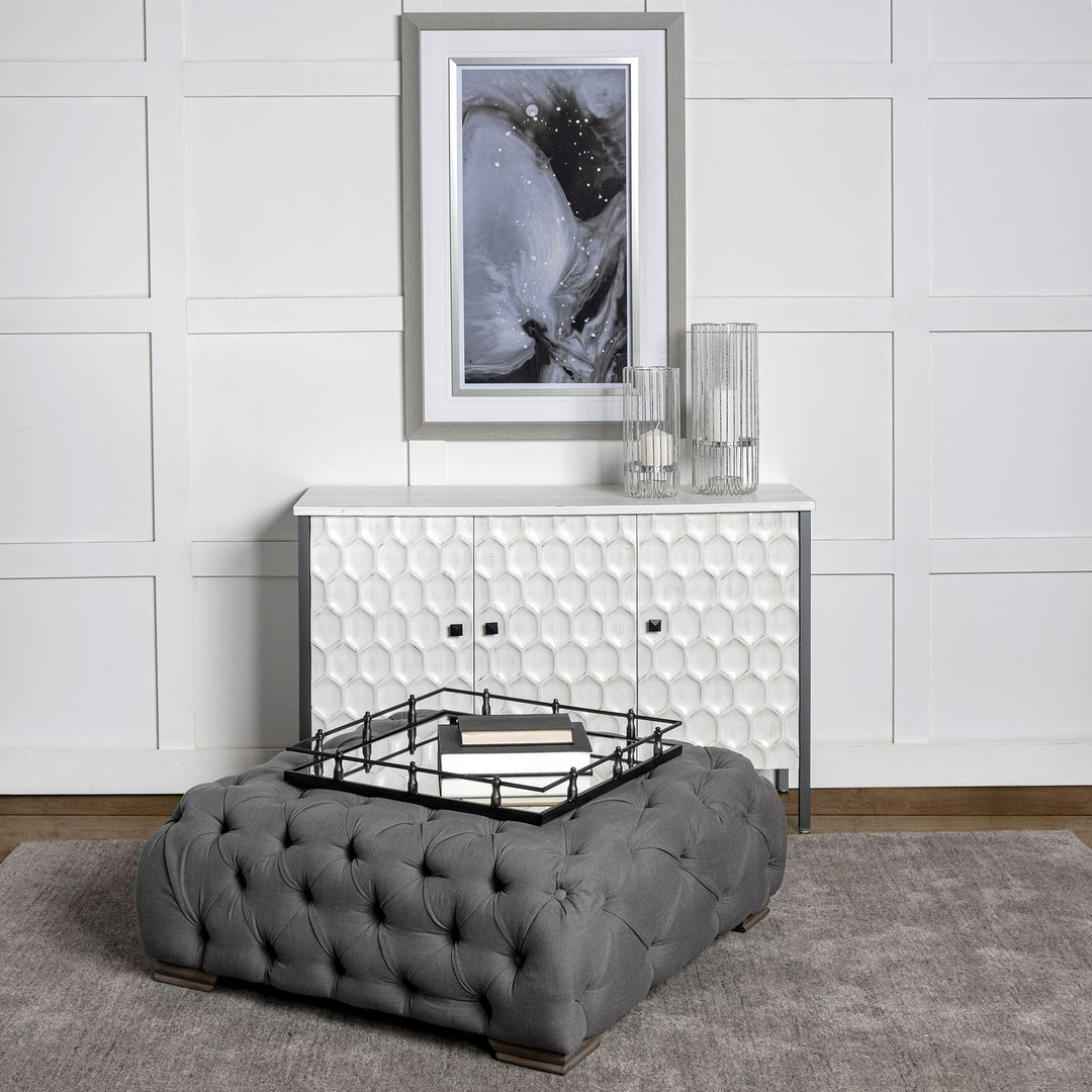 Christa 22L x 22W Black Metal Mirrored Base Square Tray Decor Mercana