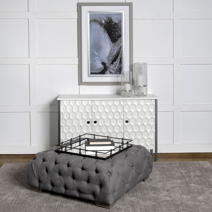 Christa 22L x 22W Black Metal Mirrored Base Square Tray Decor Mercana