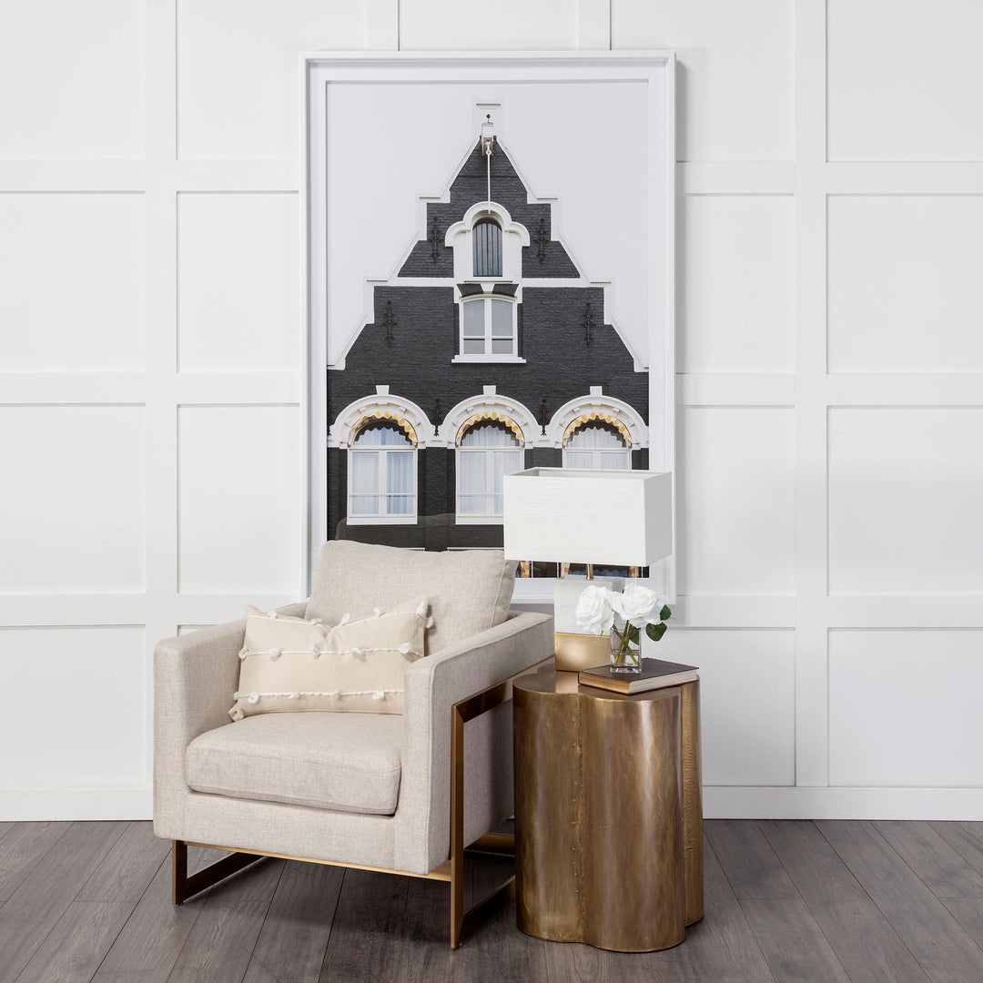 Quatrefoil 18L x 18W Gold Flower W/ Wooden Top Brass Cladding Accent Table Dining Room Mercana