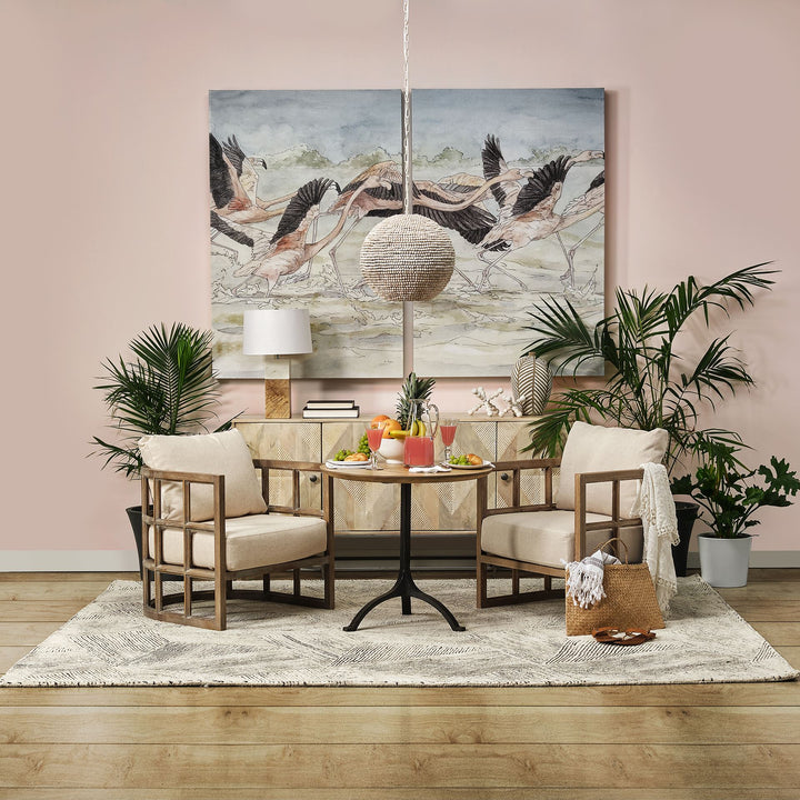 Skylar II Tan Fabric Covered Cushioned Demi-Lune Wooden Frame Accent Chair Living Room Mercana