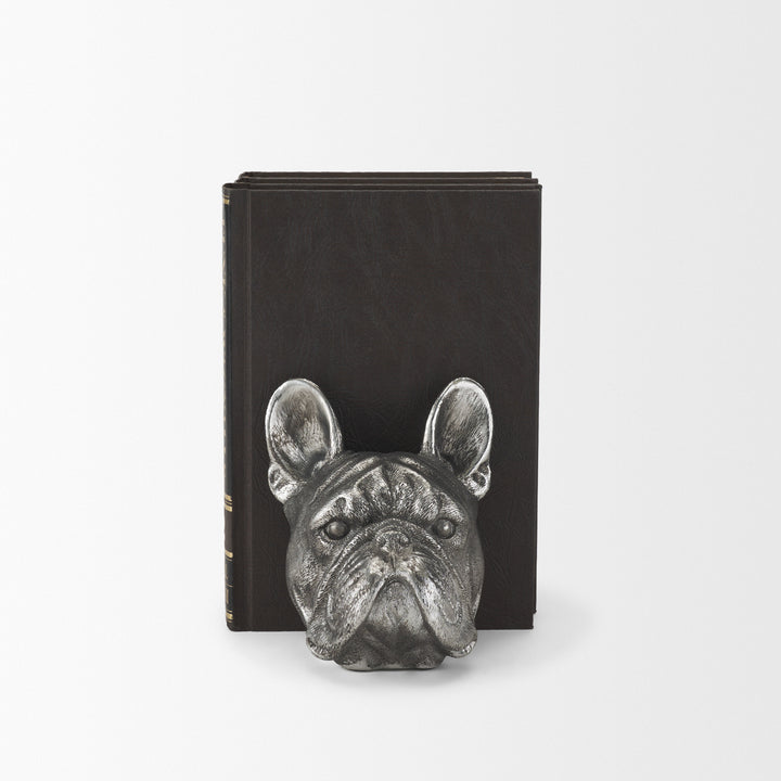 Bruno (Set of 2) 5L x 5W Silver American Bulldog Bookends Decor Mercana