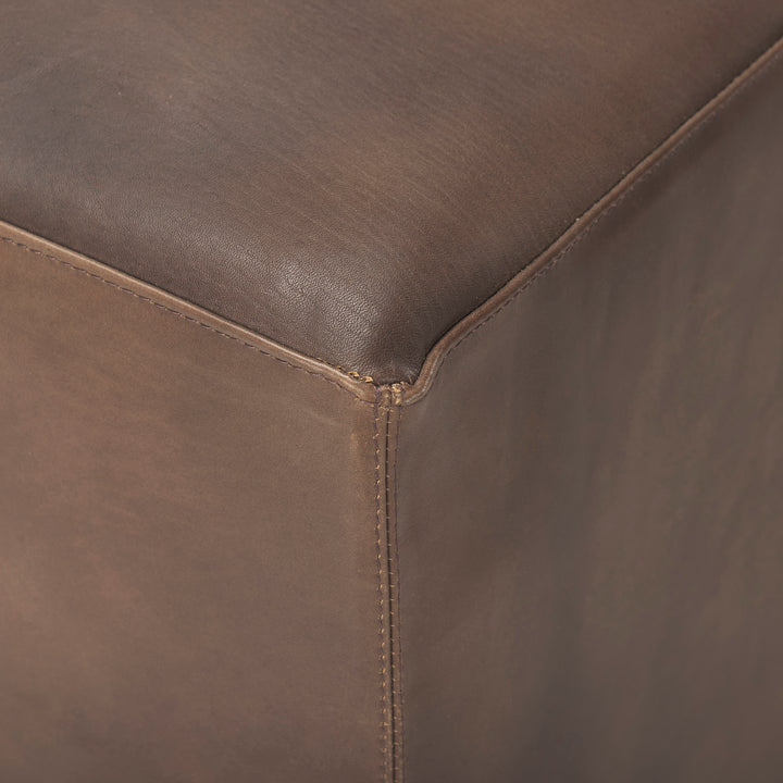 Minara 36" Square Brown Leather Wrapped w/Wood Base Ottoman Living Room Mercana