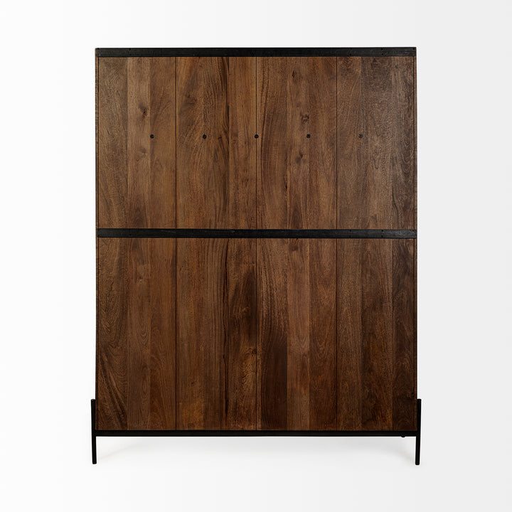 Glenn V 56L x 17W Dark Brown Wood w/ Cream Fabric Seat, 3 Drawers Hall Tree Decor Mercana