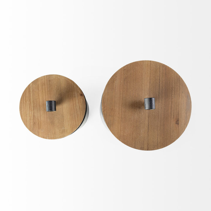 Cyril (Set of 2) Gray Metal W/ Brown Wood Lids Jars Decor Mercana