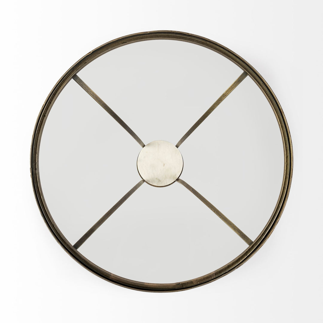 Jacinta II 21" Round Glass Top Metal and Marble Pedestal End/Side Table Living Room Mercana
