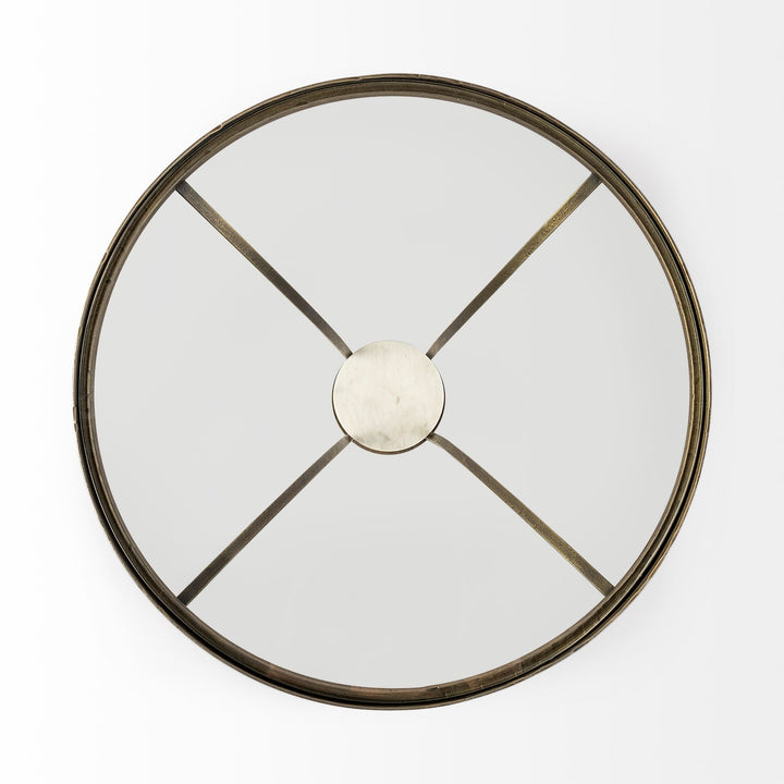 Jacinta II 21" Round Glass Top Metal and Marble Pedestal End/Side Table Living Room Mercana