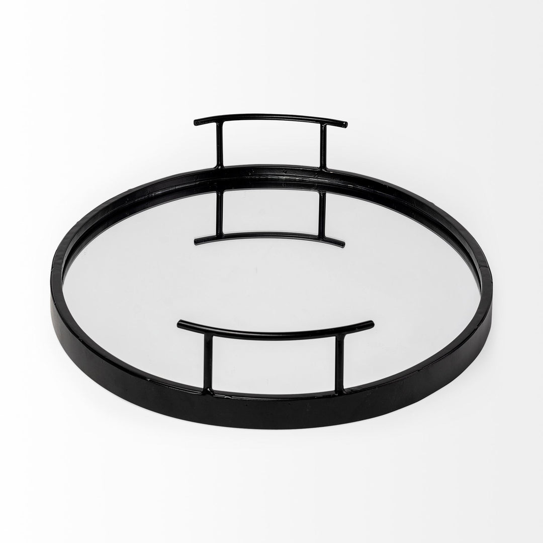 Ansel 20L x 14W Black Metal Mirrored Bottom Oval Serving Tray Decor Mercana