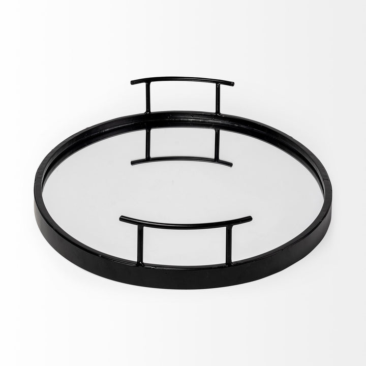 Ansel 20L x 14W Black Metal Mirrored Bottom Oval Serving Tray Decor Mercana
