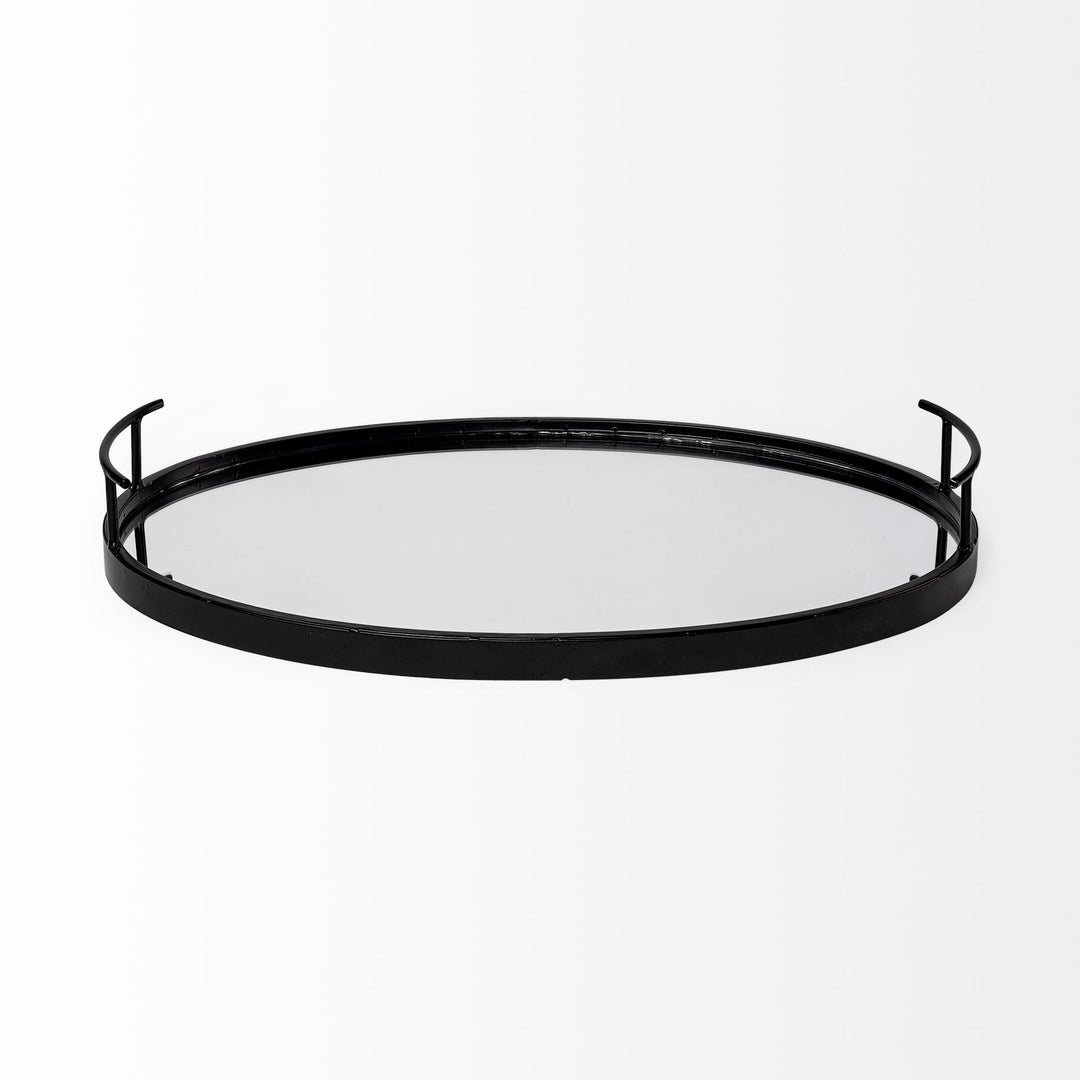 Ansel 20L x 14W Black Metal Mirrored Bottom Oval Serving Tray Decor Mercana