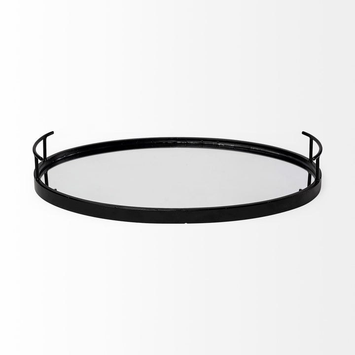 Ansel 20L x 14W Black Metal Mirrored Bottom Oval Serving Tray Decor Mercana