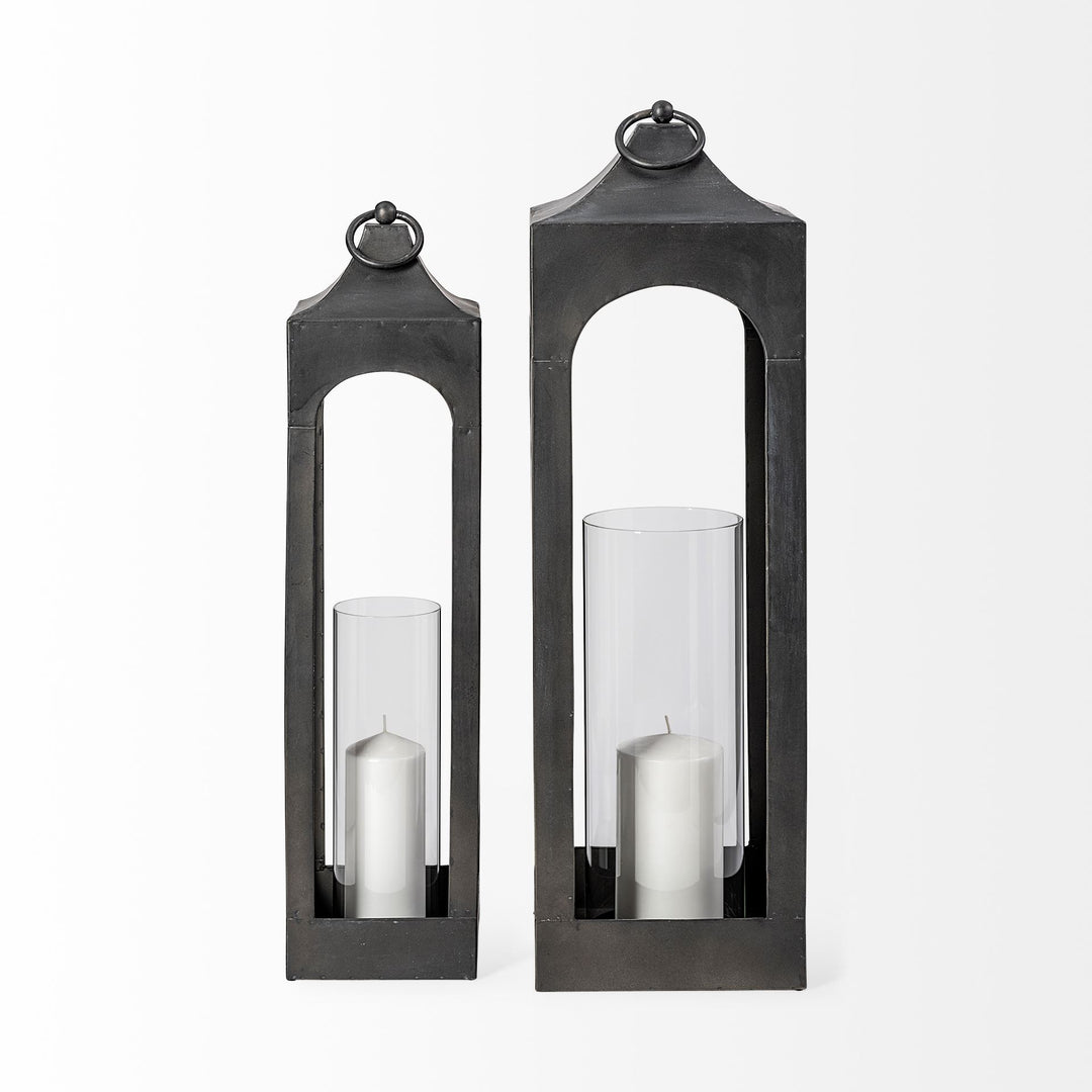 Ina Short Charcoal Metal Candle Holder Lantern Decor Mercana