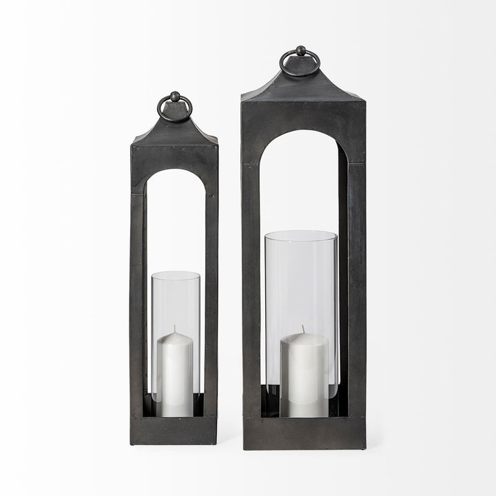 Ina Tall Charcoal Metal Candle Holder Lantern Decor Mercana