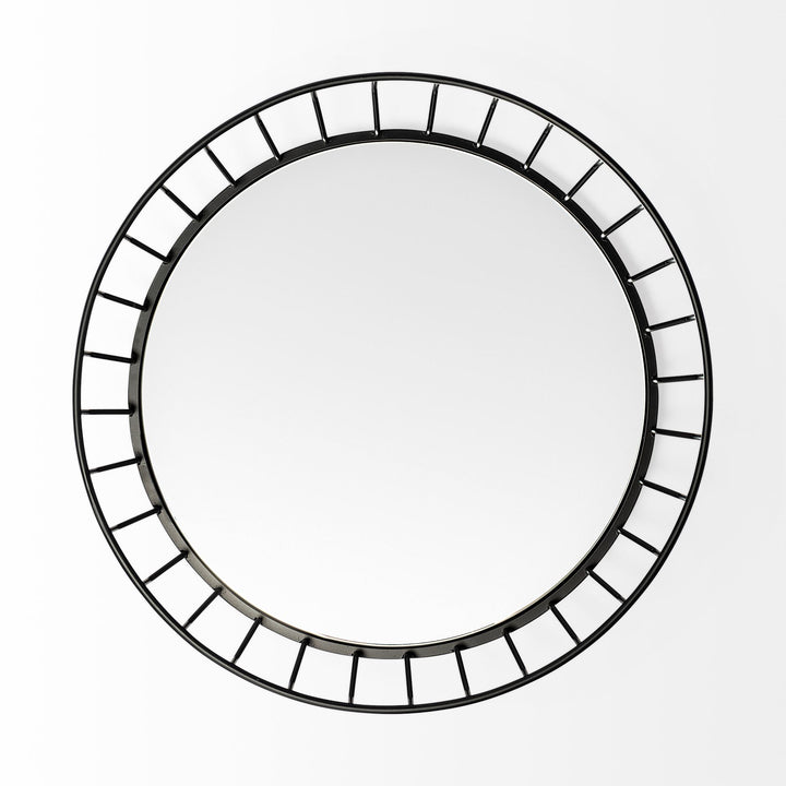 Helena 20L x 20W Black Metal Mirrored Bottom Round Serving Tray Decor Mercana