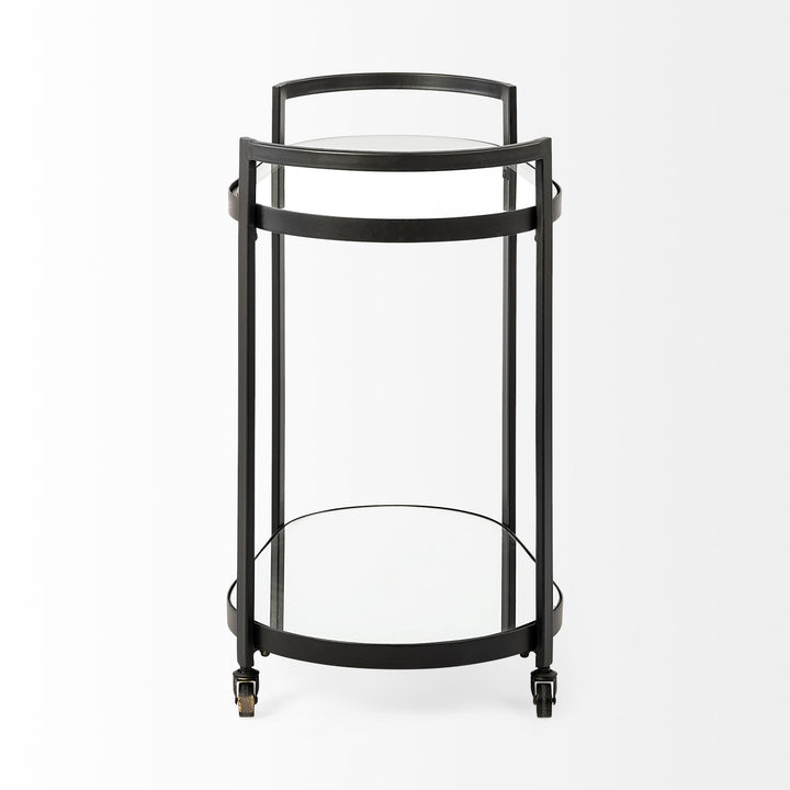 Eleonore Black Metal Frame Two-Tier w/Glass Shelves Bar Cart Dining Room Mercana