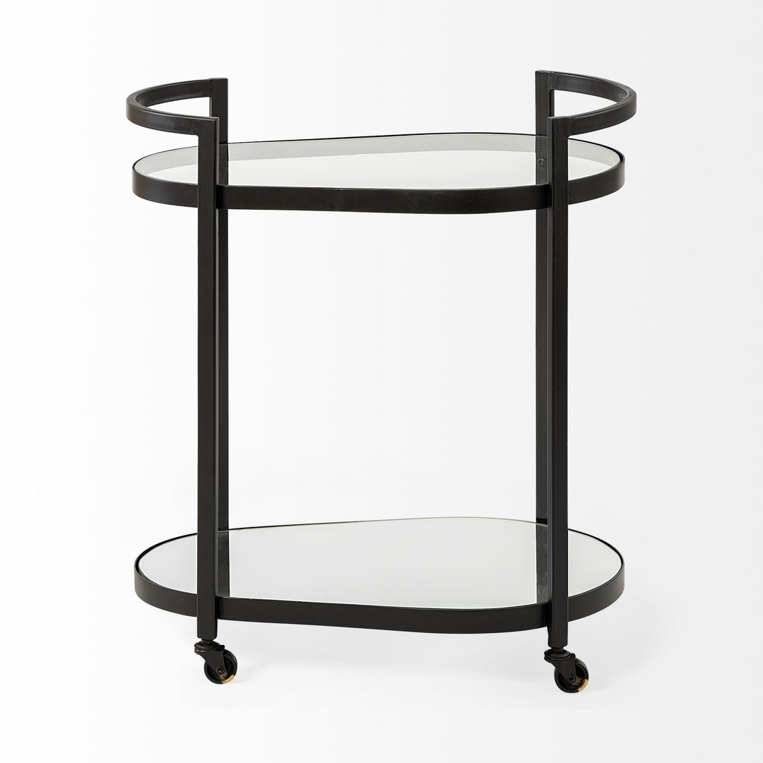 Eleonore Black Metal Frame Two-Tier w/Glass Shelves Bar Cart Dining Room Mercana