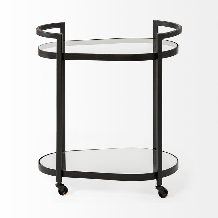 Eleonore Black Metal Frame Two-Tier w/Glass Shelves Bar Cart Dining Room Mercana