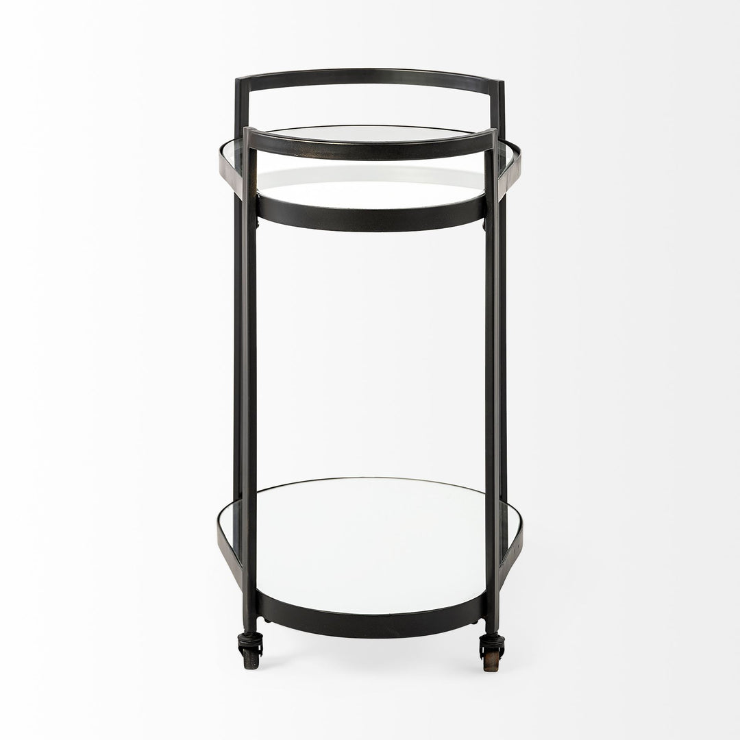 Eleonore Black Metal Frame Two-Tier w/Glass Shelves Bar Cart Dining Room Mercana
