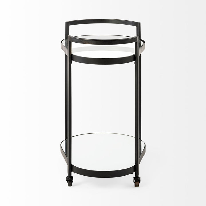 Eleonore Black Metal Frame Two-Tier w/Glass Shelves Bar Cart Dining Room Mercana