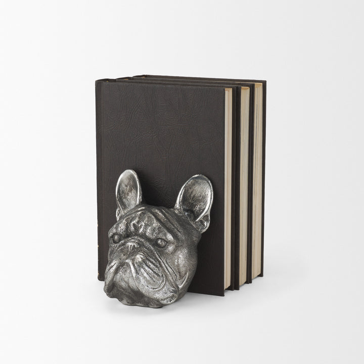 Bruno (Set of 2) 5L x 5W Silver American Bulldog Bookends Decor Mercana