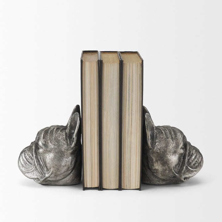 Bruno (Set of 2) 5L x 5W Silver American Bulldog Bookends Decor Mercana