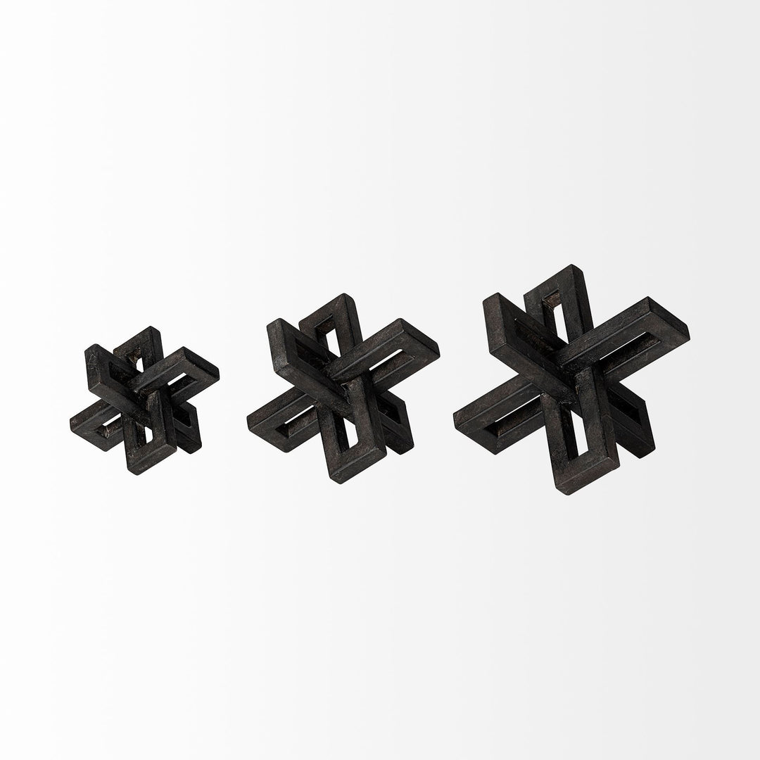 Aleph (Set of 3) Black Metal Small Medium & Large Jacks Decor Mercana