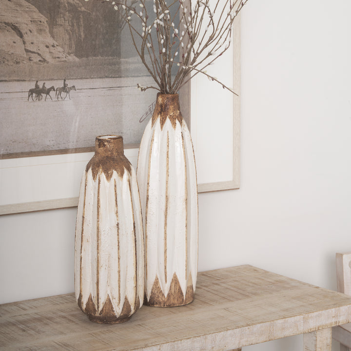 Sisko II Tall Rustic Brown White Ceramic Vase Decor Mercana