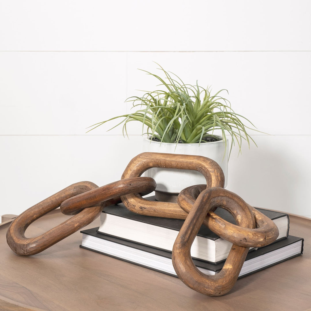 Alix 29L x 5W Brown Wooden Hand-Made 5 Link Chain Decor Mercana