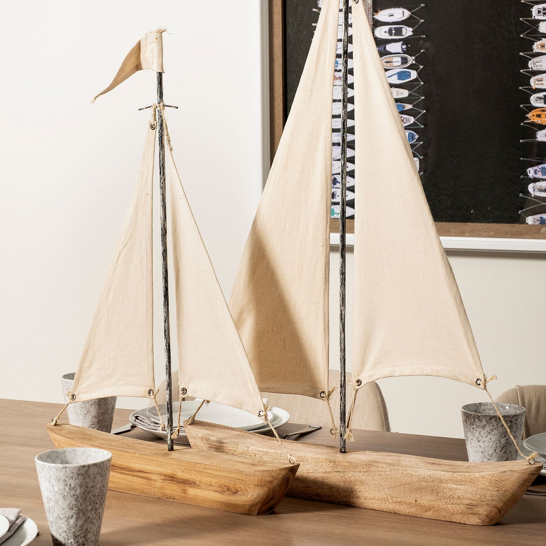 Tartane Small 17L x 2W Brown/Cream Nautical Inspired Sailboat Decor Mercana