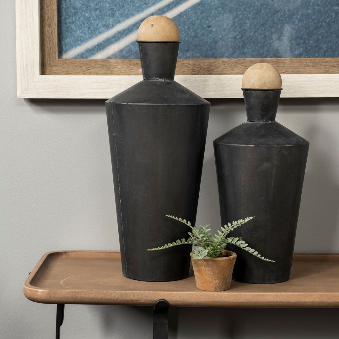 Asher Set of Two Black Metal Urns Decor Mercana