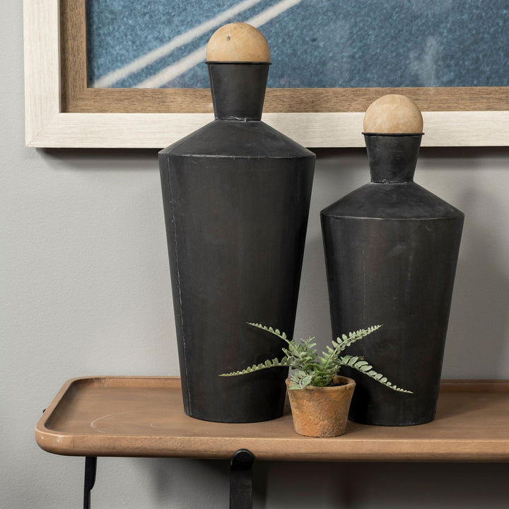 Asher Set of Two Black Metal Urns Decor Mercana