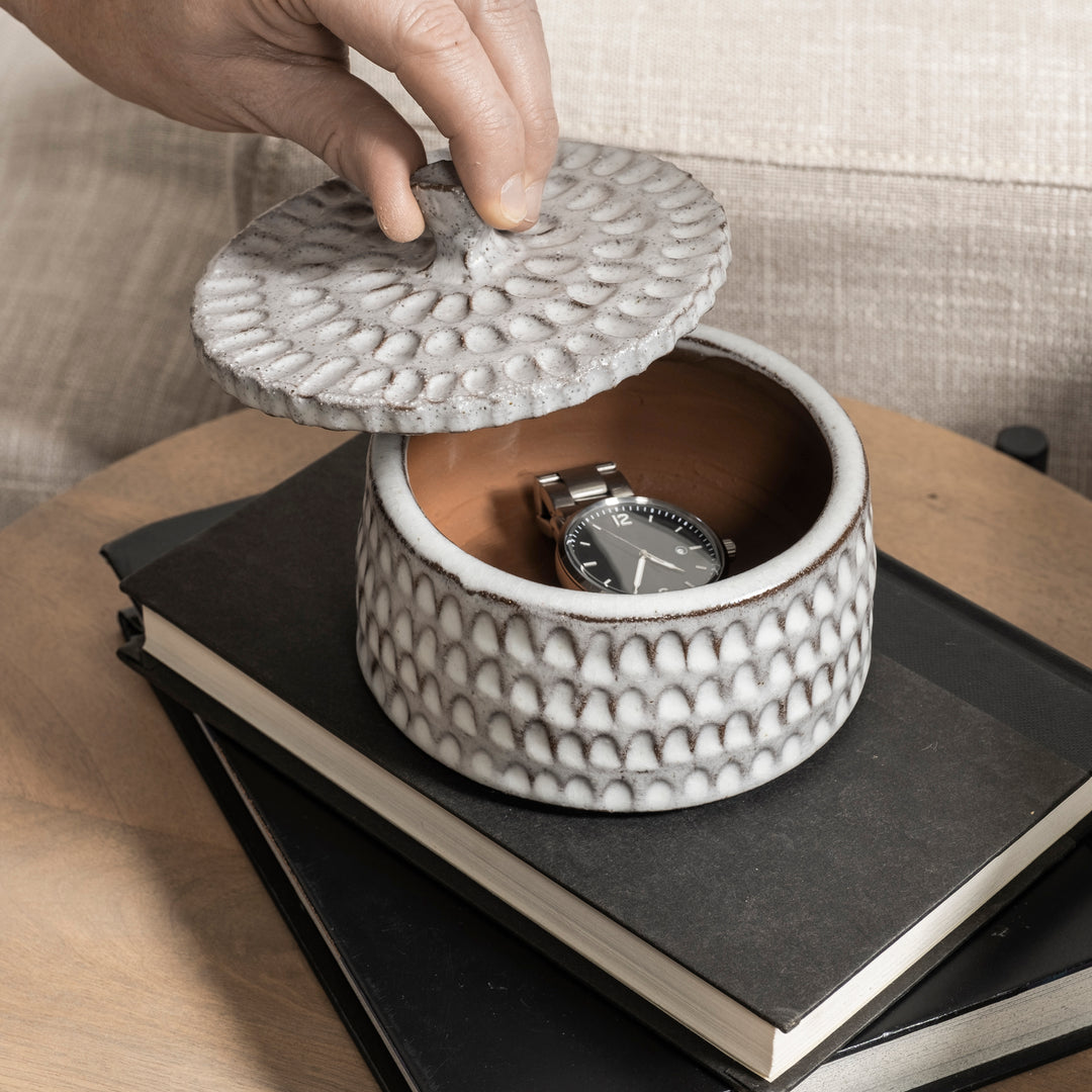 Azul (Small) 5L x 5W Gray Ceramic Detailed Decorative Box Decor Mercana