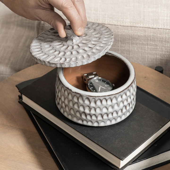 Azul (Small) 5L x 5W Gray Ceramic Detailed Decorative Box Decor Mercana