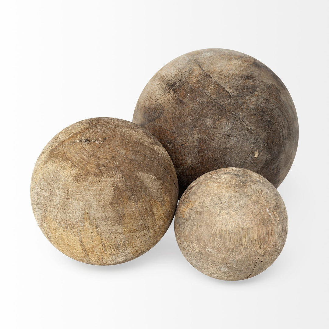 Carrick (Set of 3) Natural Wood Decorative Spheres Decor Mercana