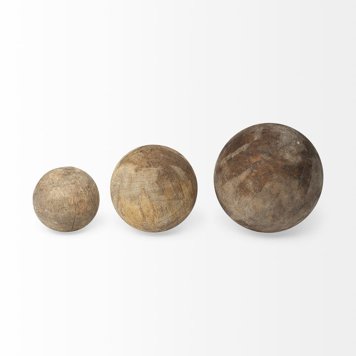 Carrick (Set of 3) Natural Wood Decorative Spheres Decor Mercana
