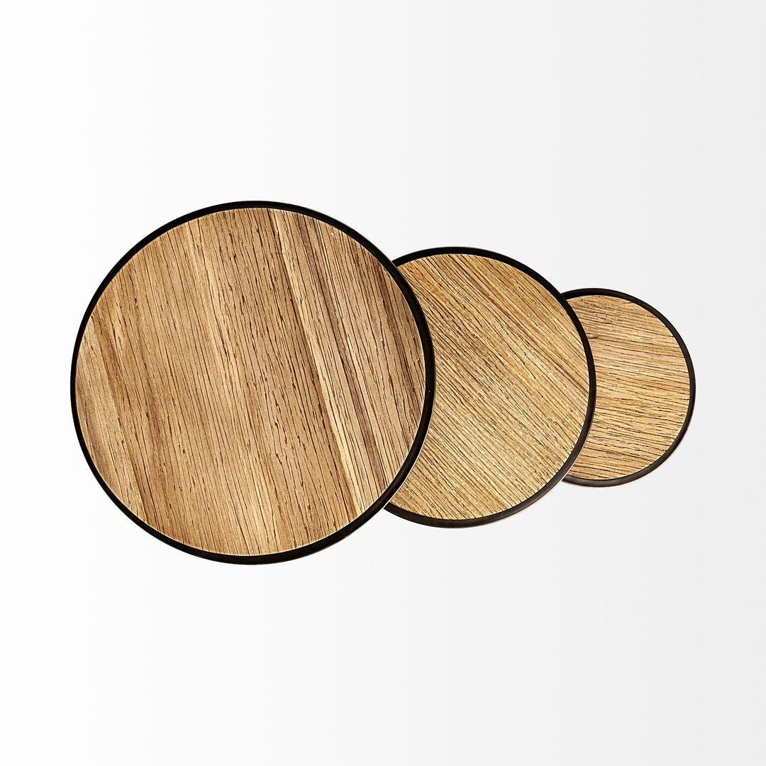 Glover (Set of 3) 20L x 20W Brown Wood Round Top W/Metal Nesting Accent Tables Dining Room Mercana
