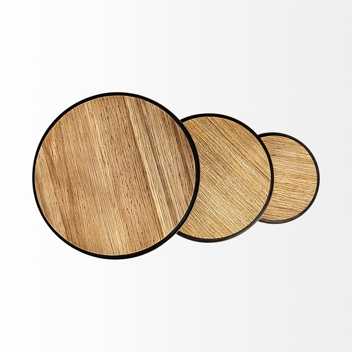 Glover (Set of 3) 20L x 20W Brown Wood Round Top W/Metal Nesting Accent Tables Dining Room Mercana