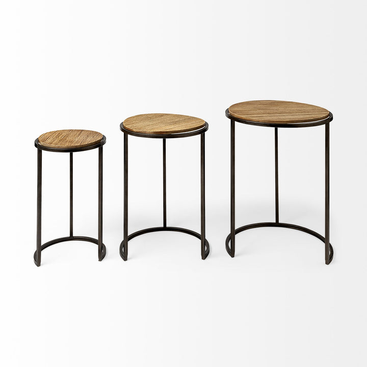 Glover (Set of 3) 20L x 20W Brown Wood Round Top W/Metal Nesting Accent Tables Dining Room Mercana