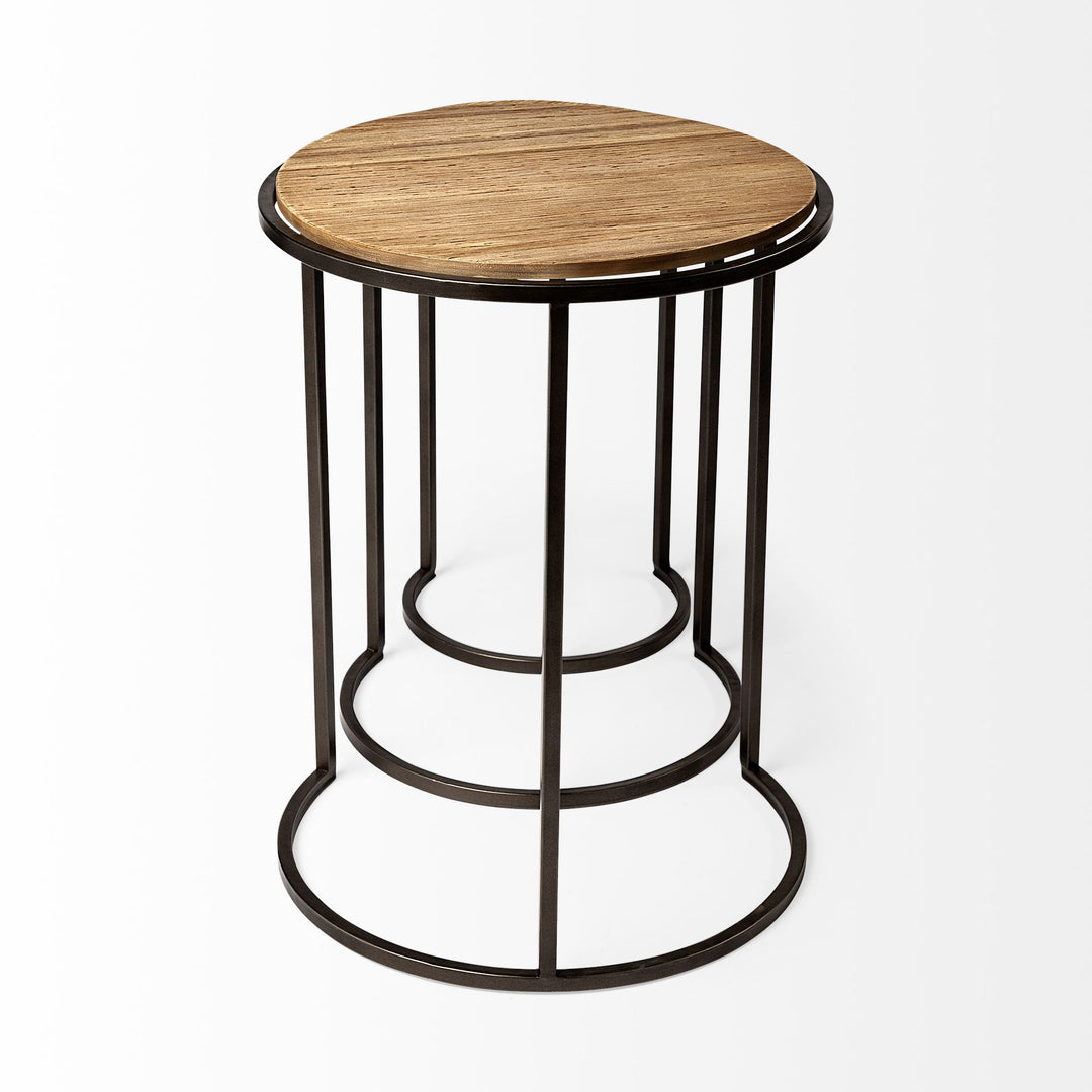 Glover (Set of 3) 20L x 20W Brown Wood Round Top W/Metal Nesting Accent Tables Dining Room Mercana