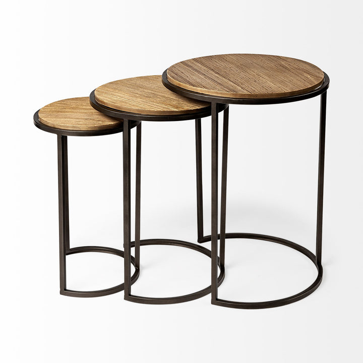 Glover (Set of 3) 20L x 20W Brown Wood Round Top W/Metal Nesting Accent Tables Dining Room Mercana
