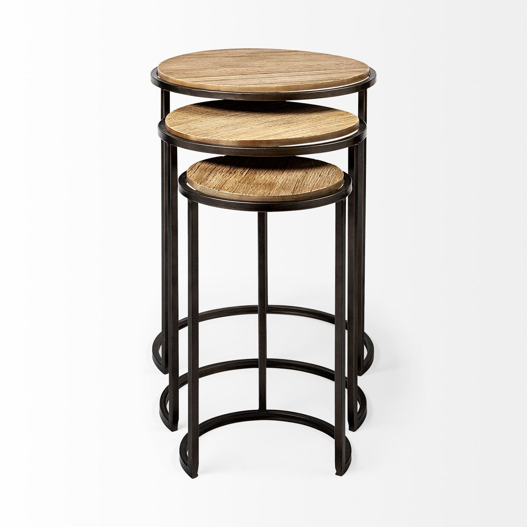 Glover (Set of 3) 20L x 20W Brown Wood Round Top W/Metal Nesting Accent Tables Dining Room Mercana