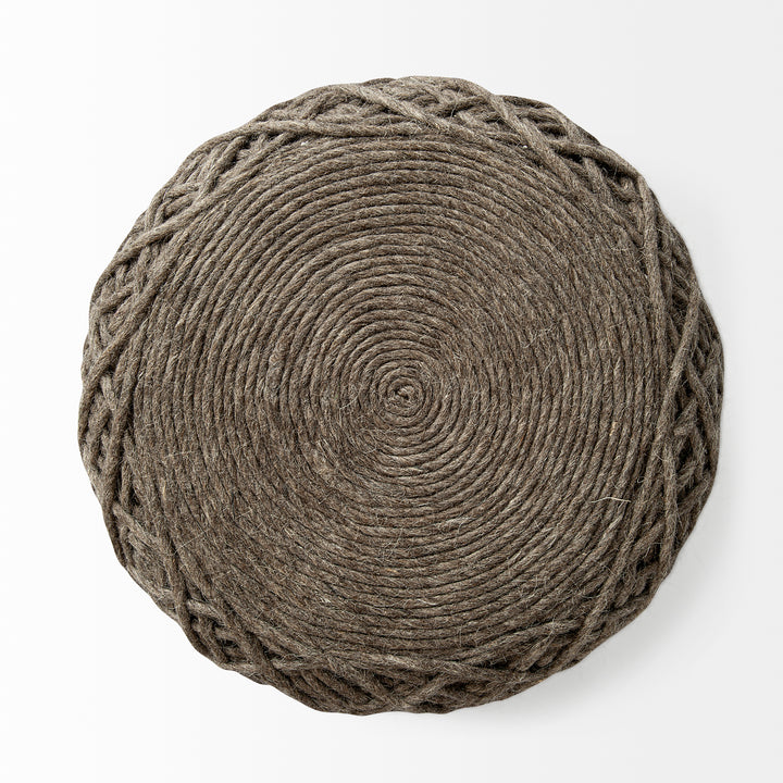 Allium Dark Brown Handwoven Wool Cylindrical Pouf Living Room Mercana