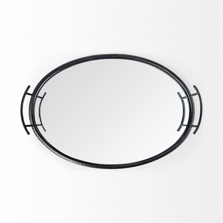 Ansel 20L x 14W Black Metal Mirrored Bottom Oval Serving Tray Decor Mercana