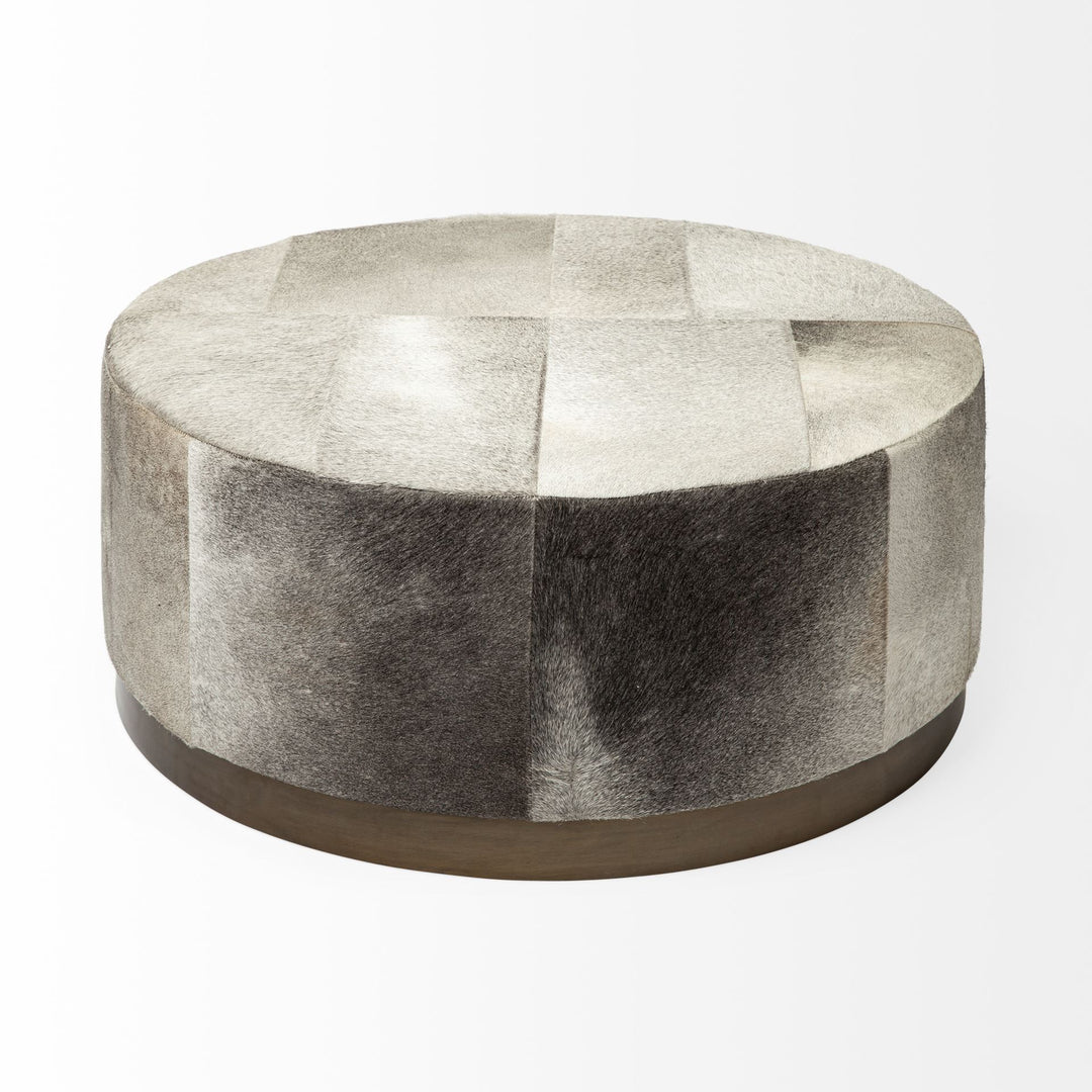 Zahavi 36" Gray Hair-On-hide W/Metal Base Ottoman Living Room Mercana