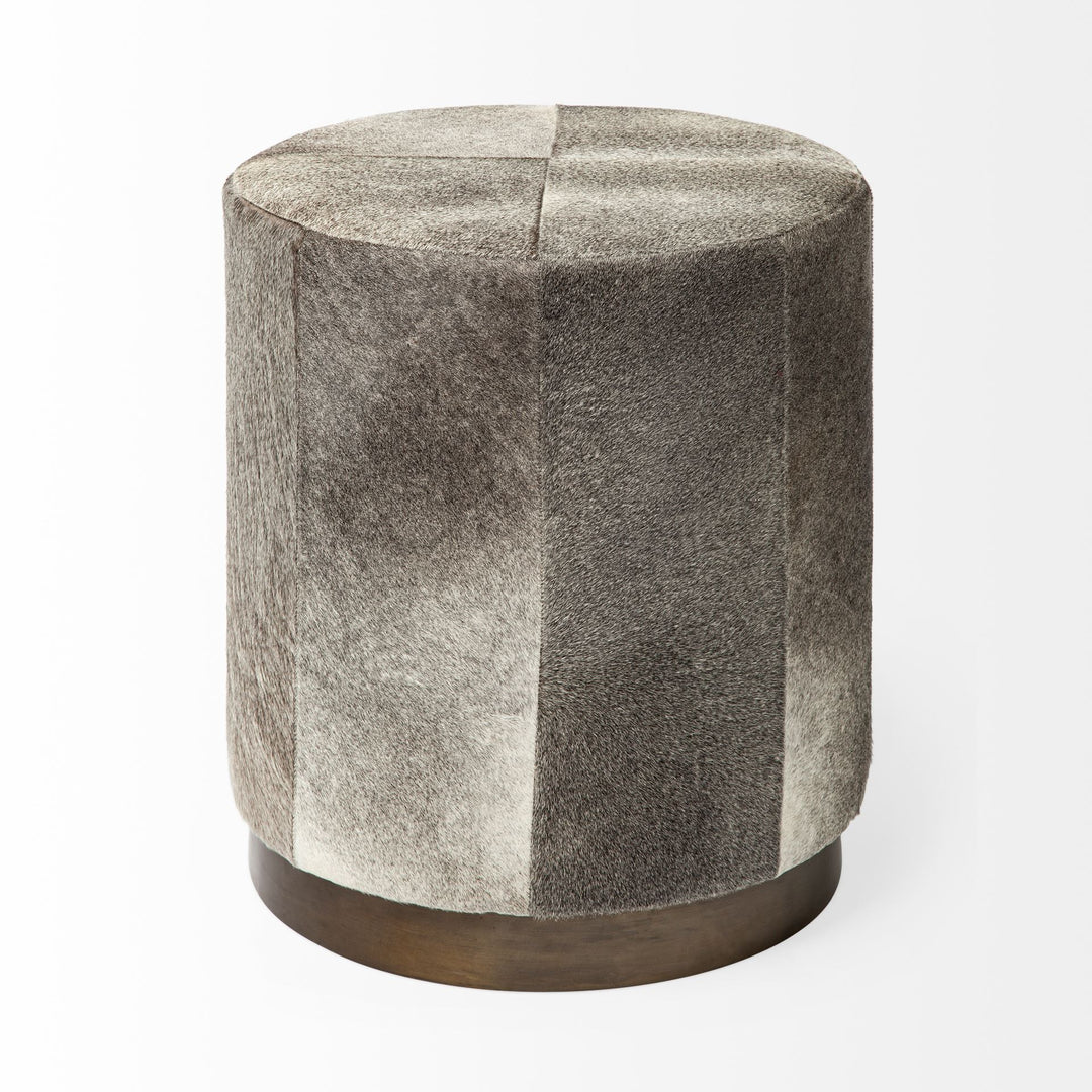 Zahavi I 23"H grey-toned hair-on-hide ottoman Living Room Mercana