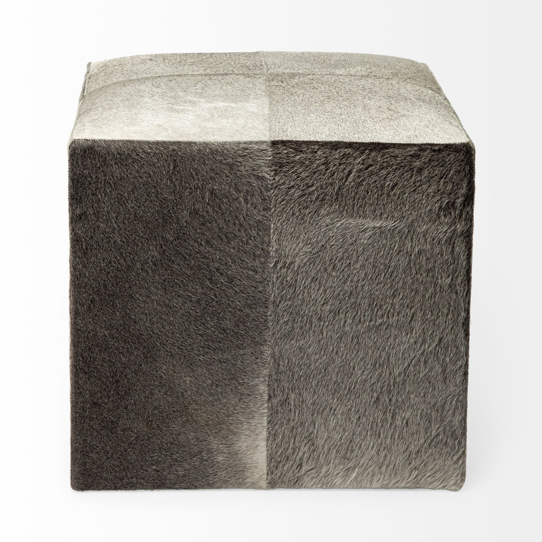 Zahavi I 20" Grey-toned hair-on-hide ottoman Living Room Mercana