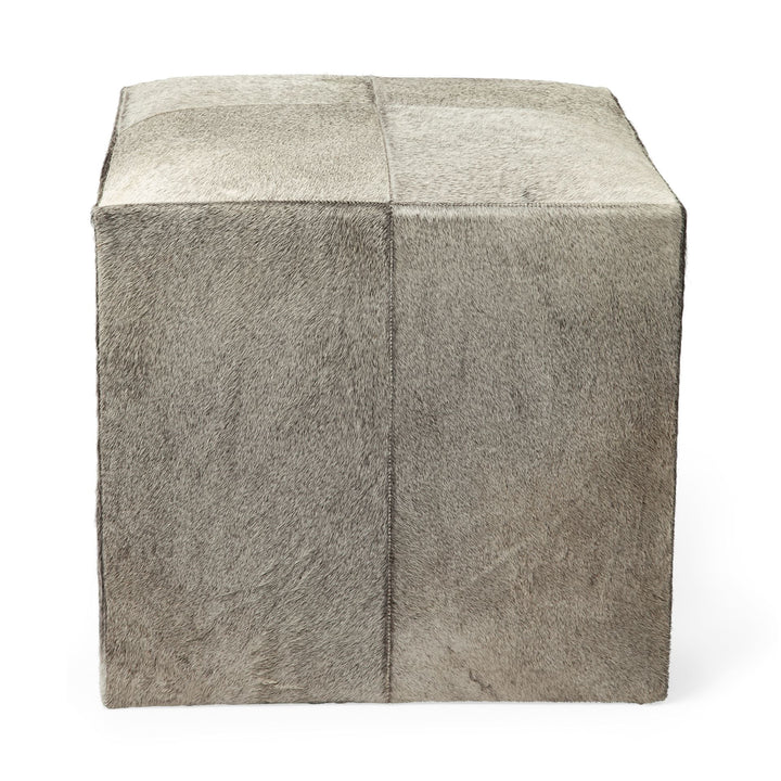 Zahavi I 20" Grey-toned hair-on-hide ottoman Living Room Mercana