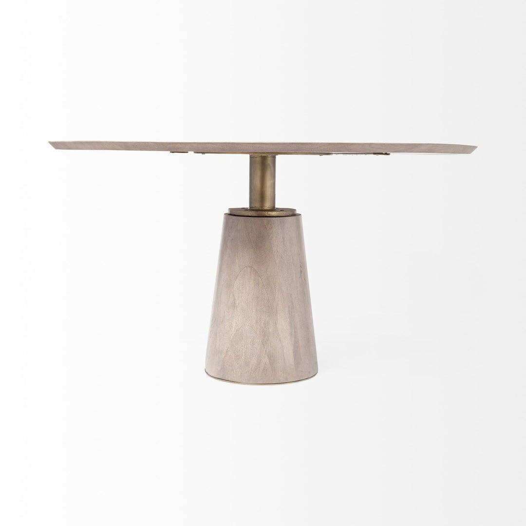 Maxwell II 54" Round Brown Solid Wood Top Brown Wood/Gold Metal Base Dining Table Dining Room Mercana